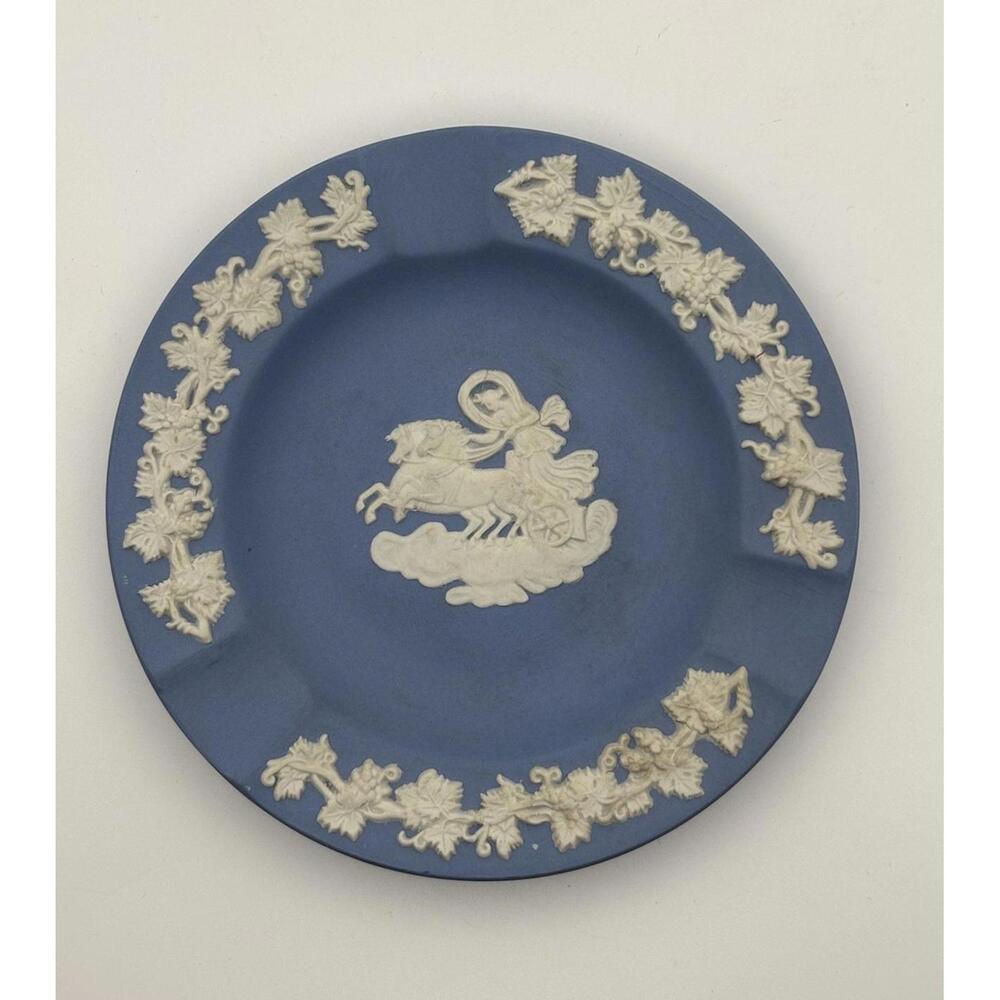 Vintage Wedgwood Blue Jasperware Ashtray Greek Myth Scene Made in England 4.4"